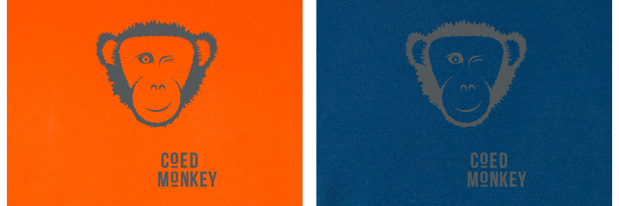 Gray ink on orange vs. navy